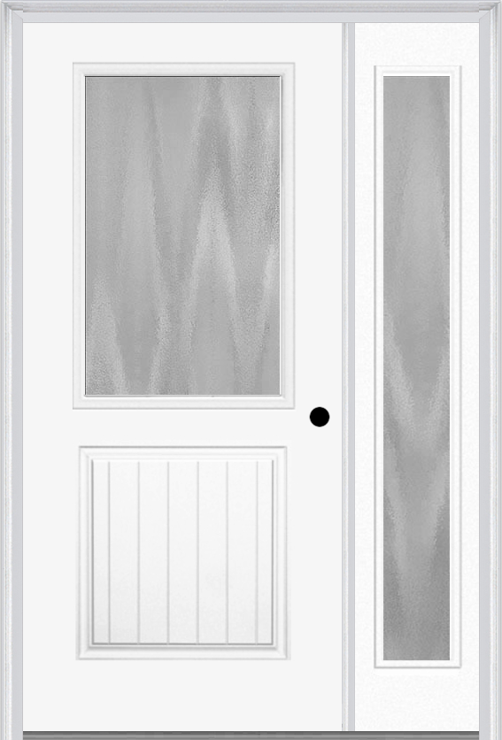 MMI 1/2 Lite 1 Panel Planked 3'0" X 6'8" Textured/Privacy Fiberglass Smooth Exterior Prehung Door With 1 Full Lite Textured/Privacy Glass Sidelight 683